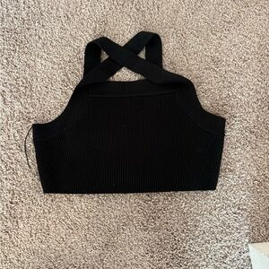 Black ribbed crop top tie